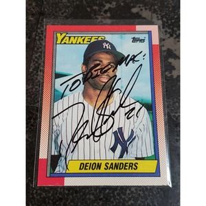 RARE 1990 Topps Deion Sanders Hand Signed On Card Auto Inscribed BIG MAC Yankees